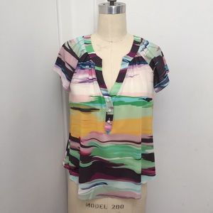 Anthropologie 100% Silk Printed Blouse sz 6